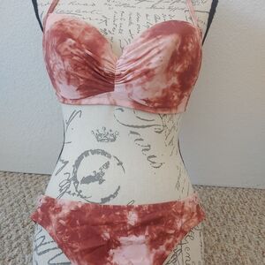 Pink and Brown Bikini Top